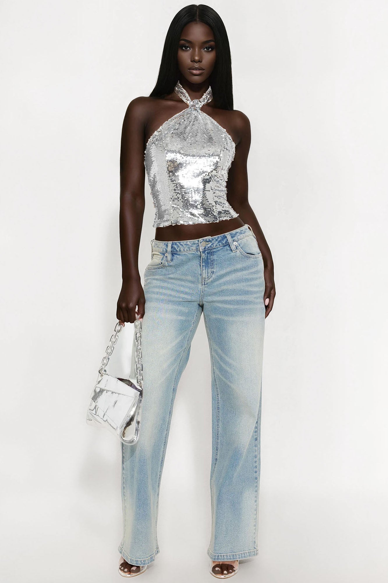 Disco Fever Sequin Halter Top - Silver