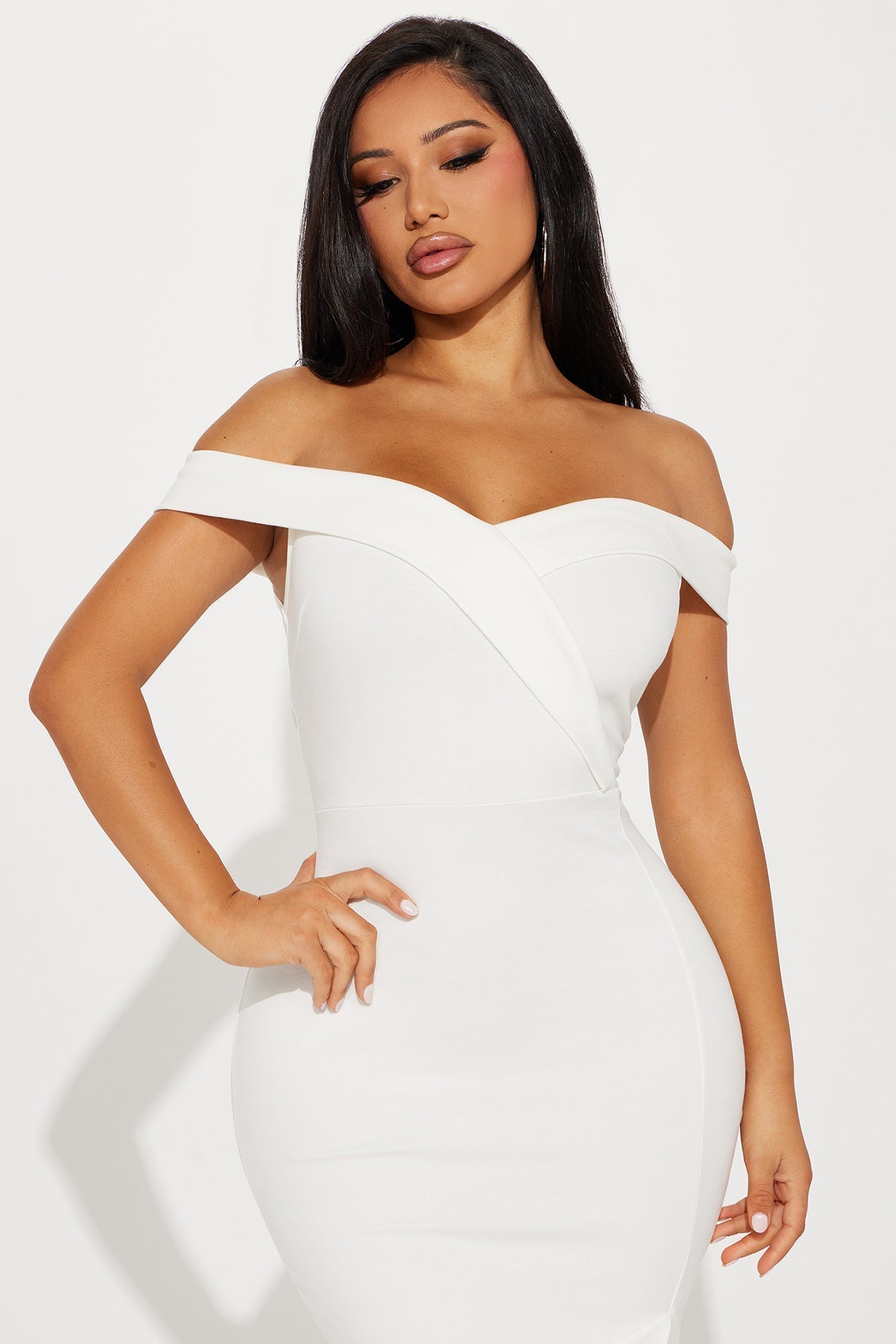 Eloise Off Shoulder Body Sculpting Midi Dress - White