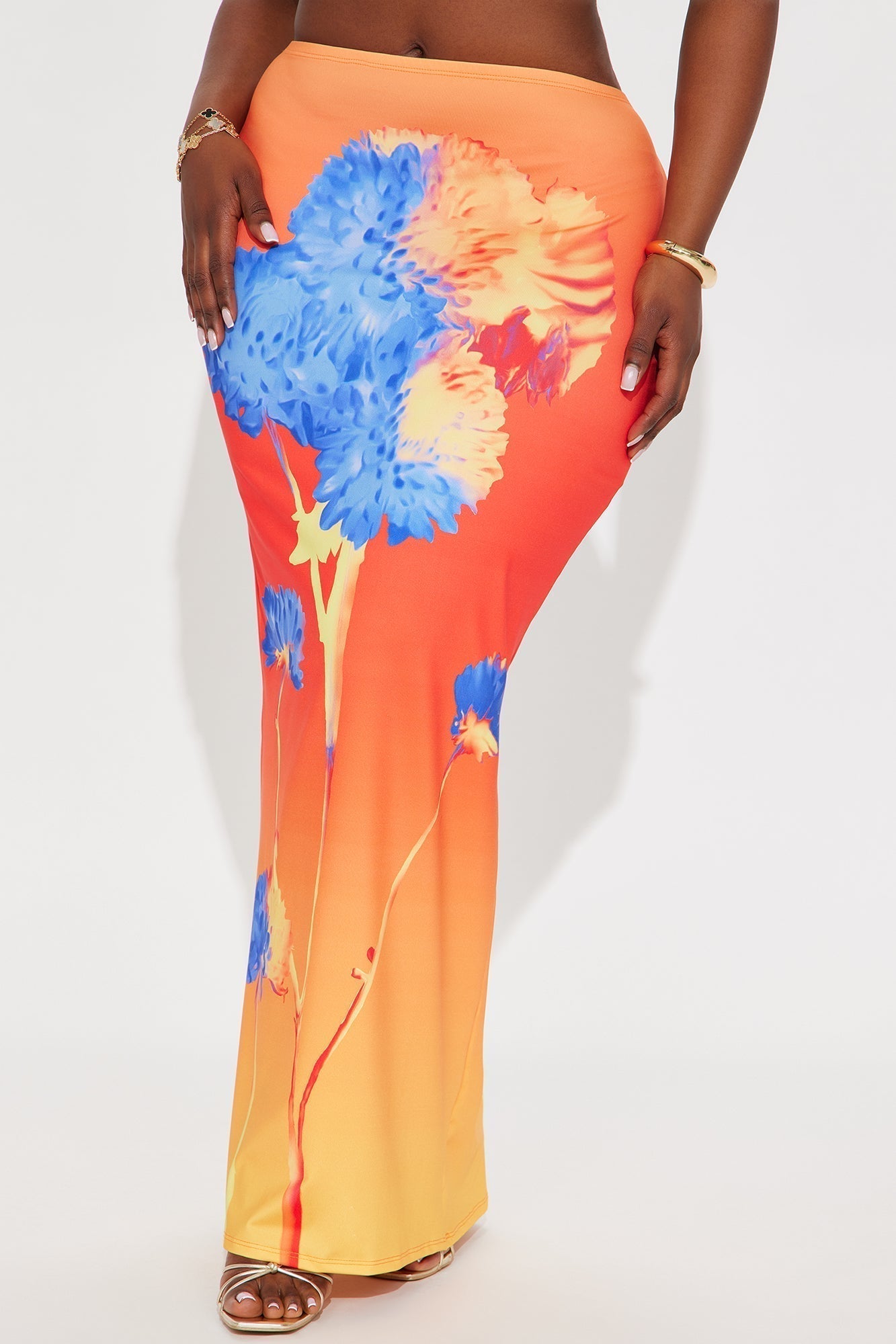 Sunsets In Cabo Floral Maxi Skirt - Orange/combo