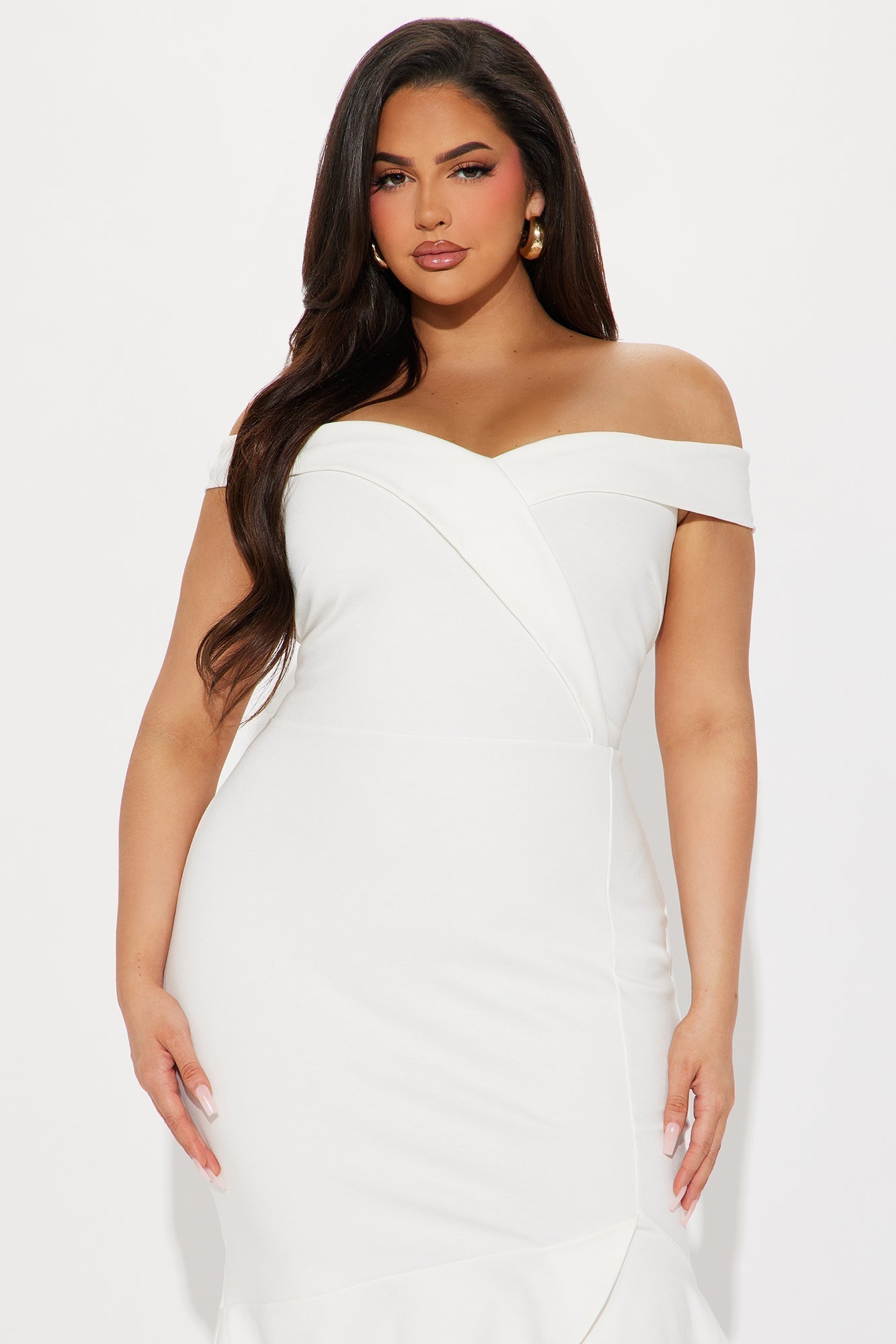 Eloise Off Shoulder Body Sculpting Midi Dress - White