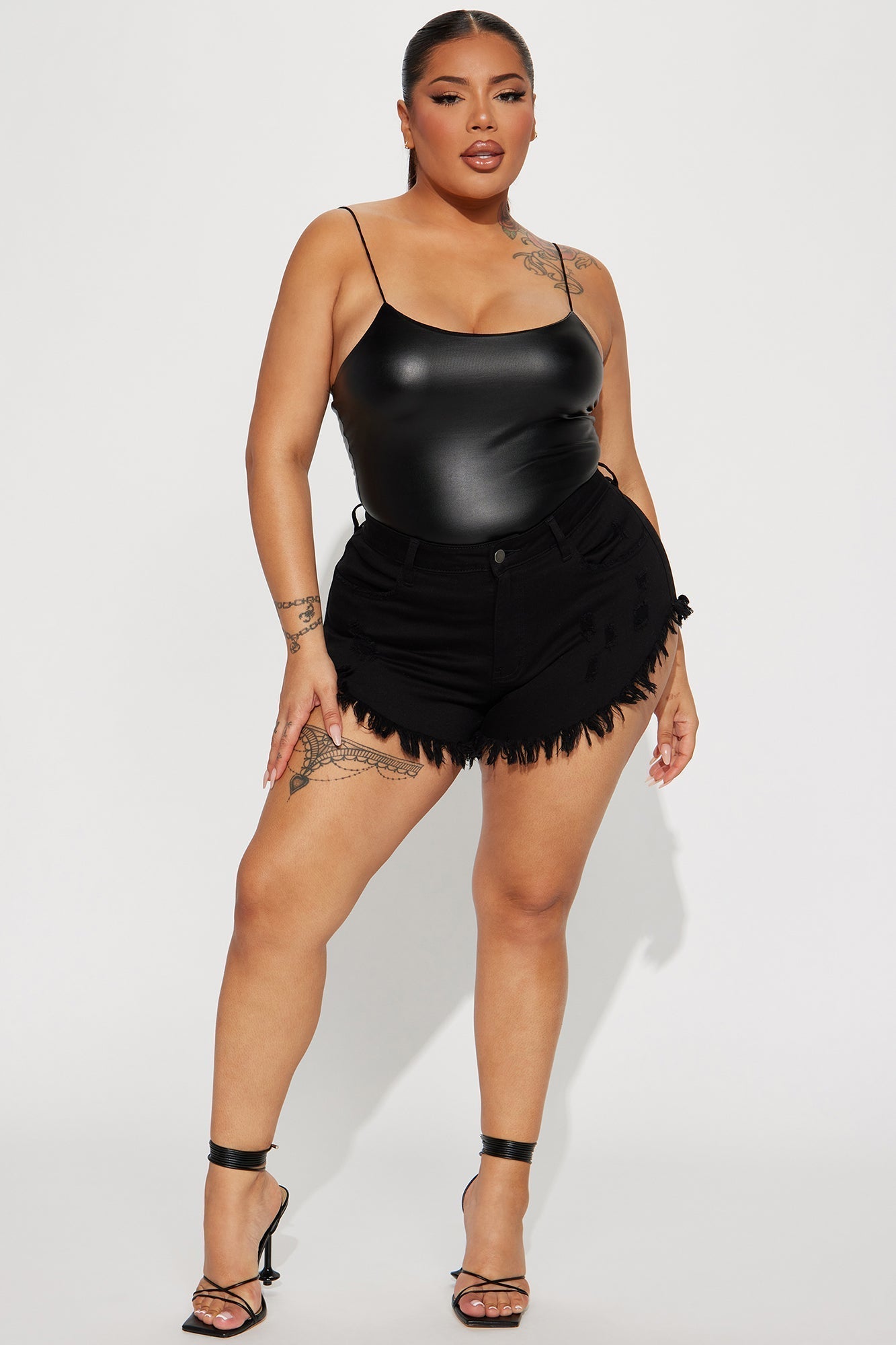 Crazy Little Fringe Distressed Denim Shorts - Black