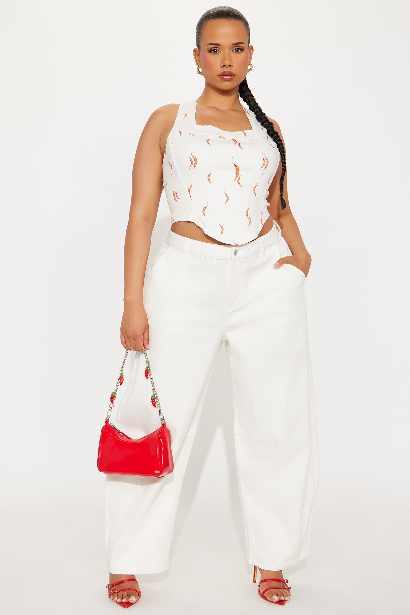 Twin Flames Chili Print Corset Top - Red/White
