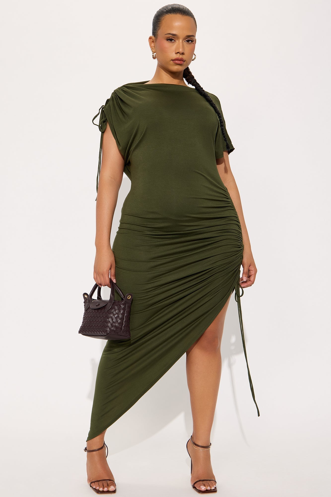 Kimberly Ruched Short Sleeve Dress - Olive