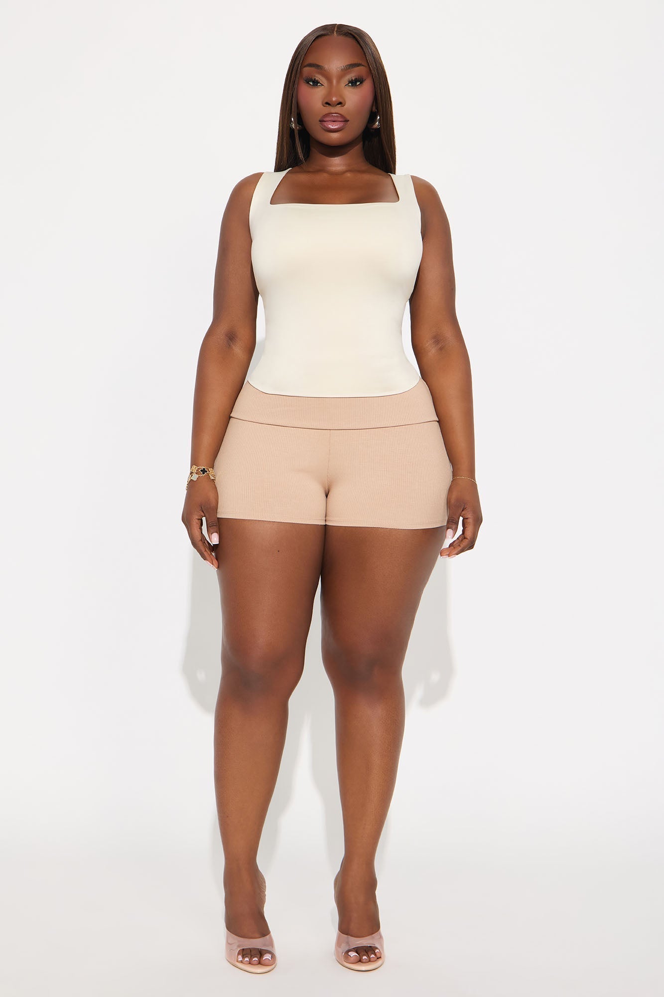 Contour Double Lined Square Neck Tank Top - Bone