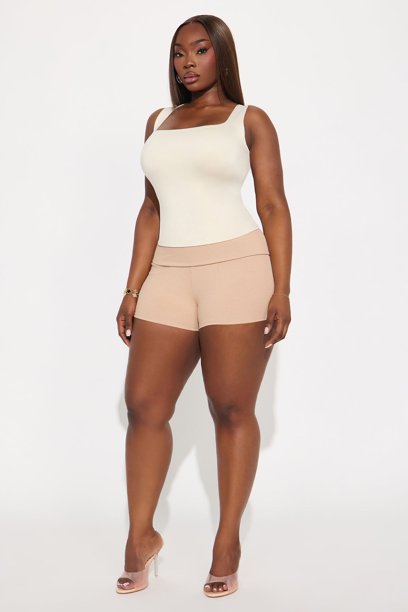 Contour Double Lined Square Neck Tank Top - Bone