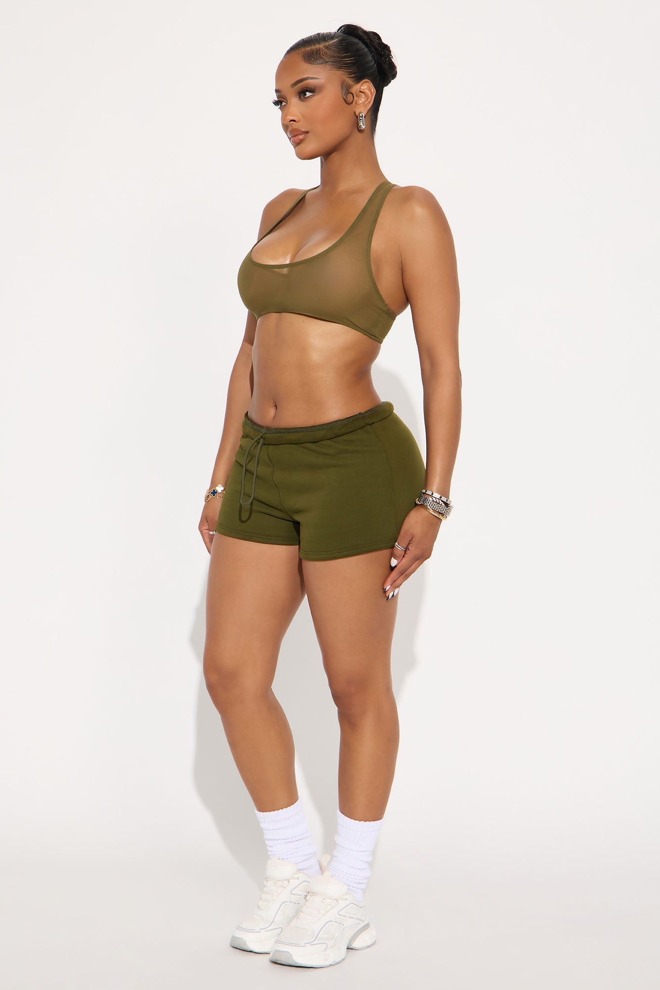 French Terry Drawstring Sweat Shorts - Olive