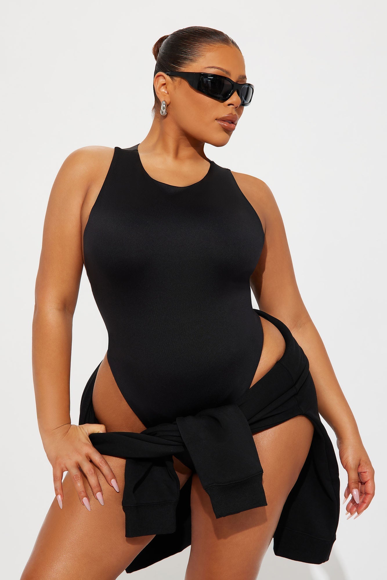 Contour Double Lined Scoop Neck Bodysuit - Black