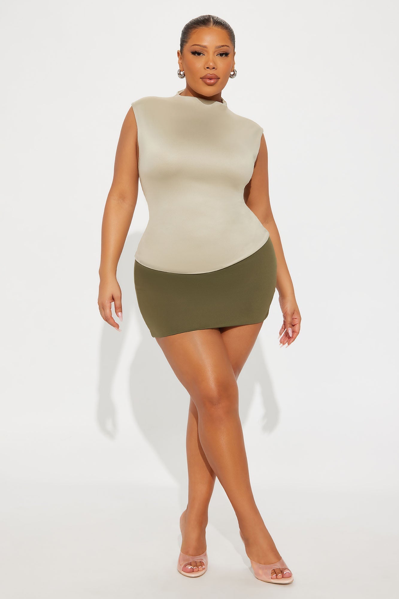 Contour Double Lined Mock Neck Top - Stone