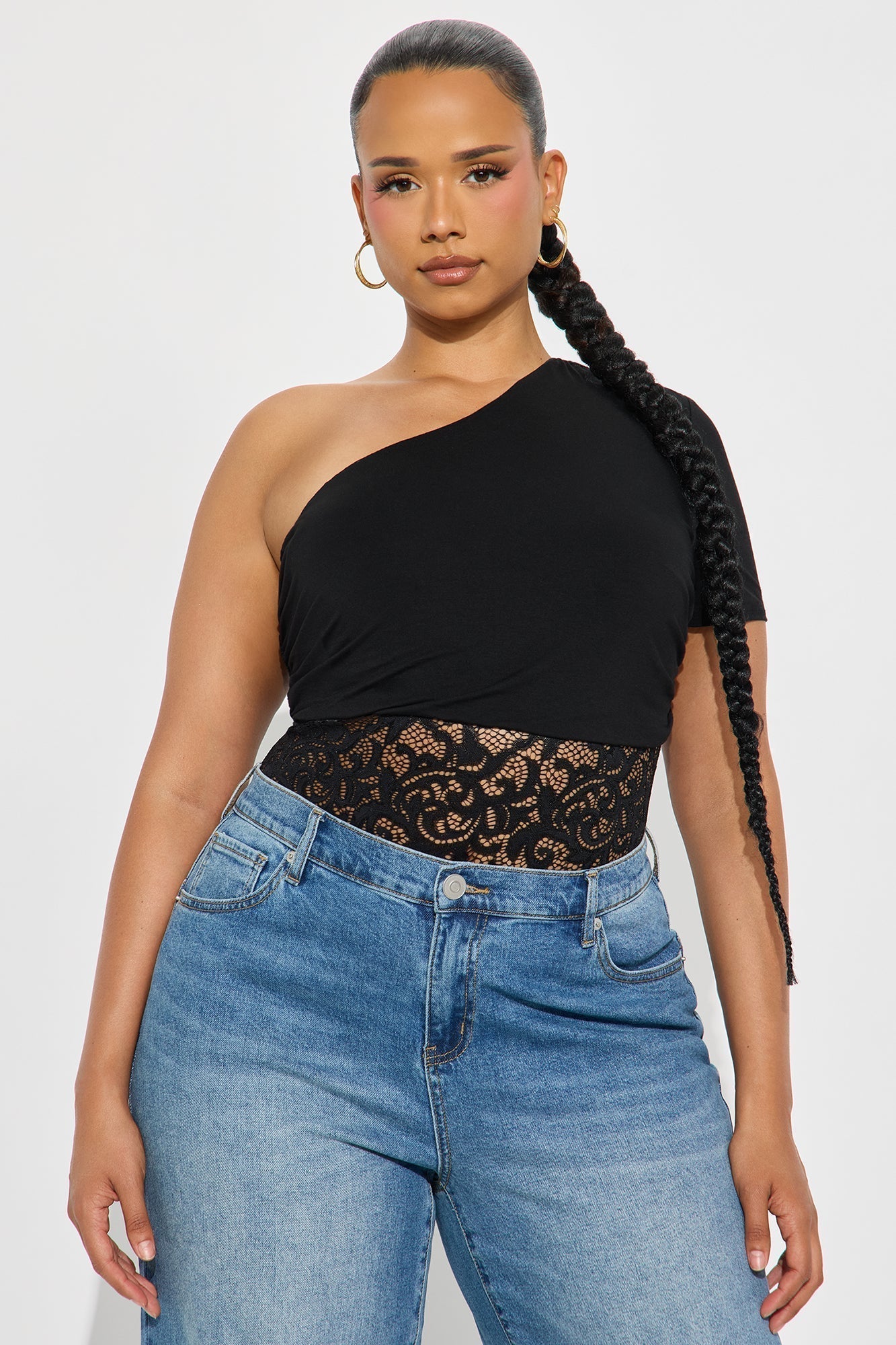 Eisley One Shoulder Short Sleeve Bodysuit - Black