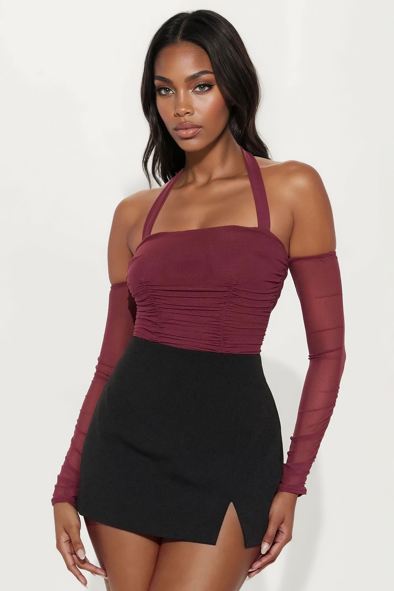 Replacing You Mesh Bodysuit - Wine