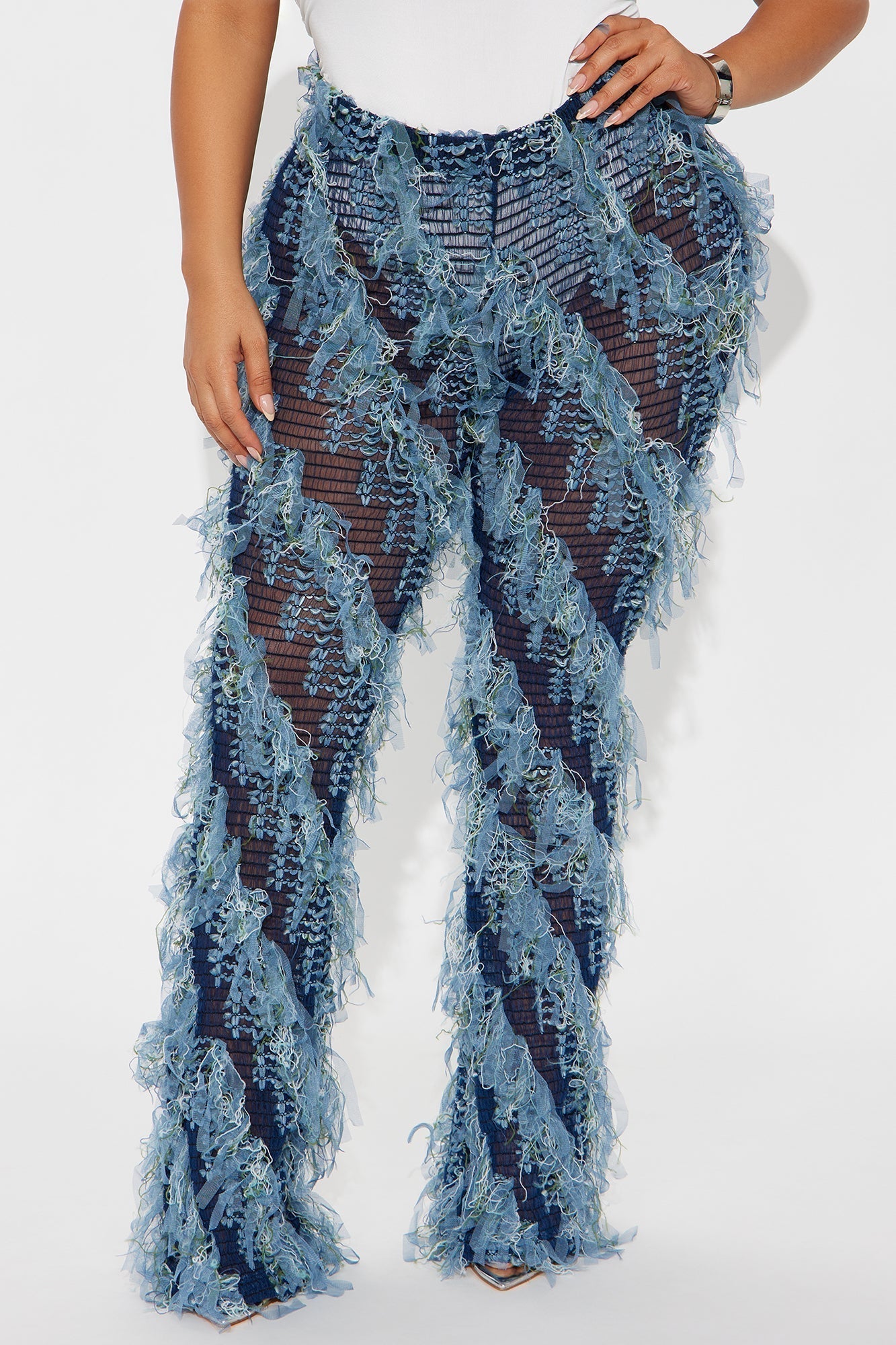 Anika Distressed Flare Pant - Navy