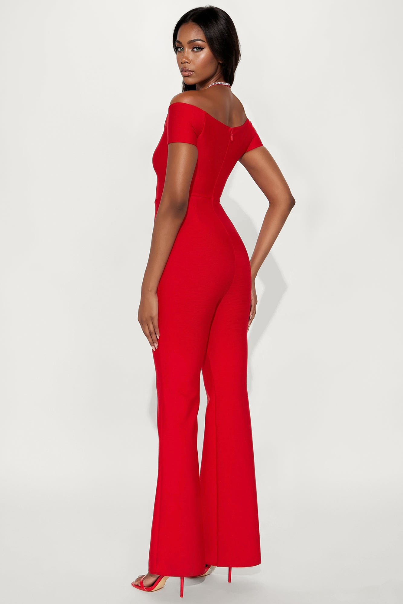Sienna Bandage Off Shoulder Jumpsuit - Red