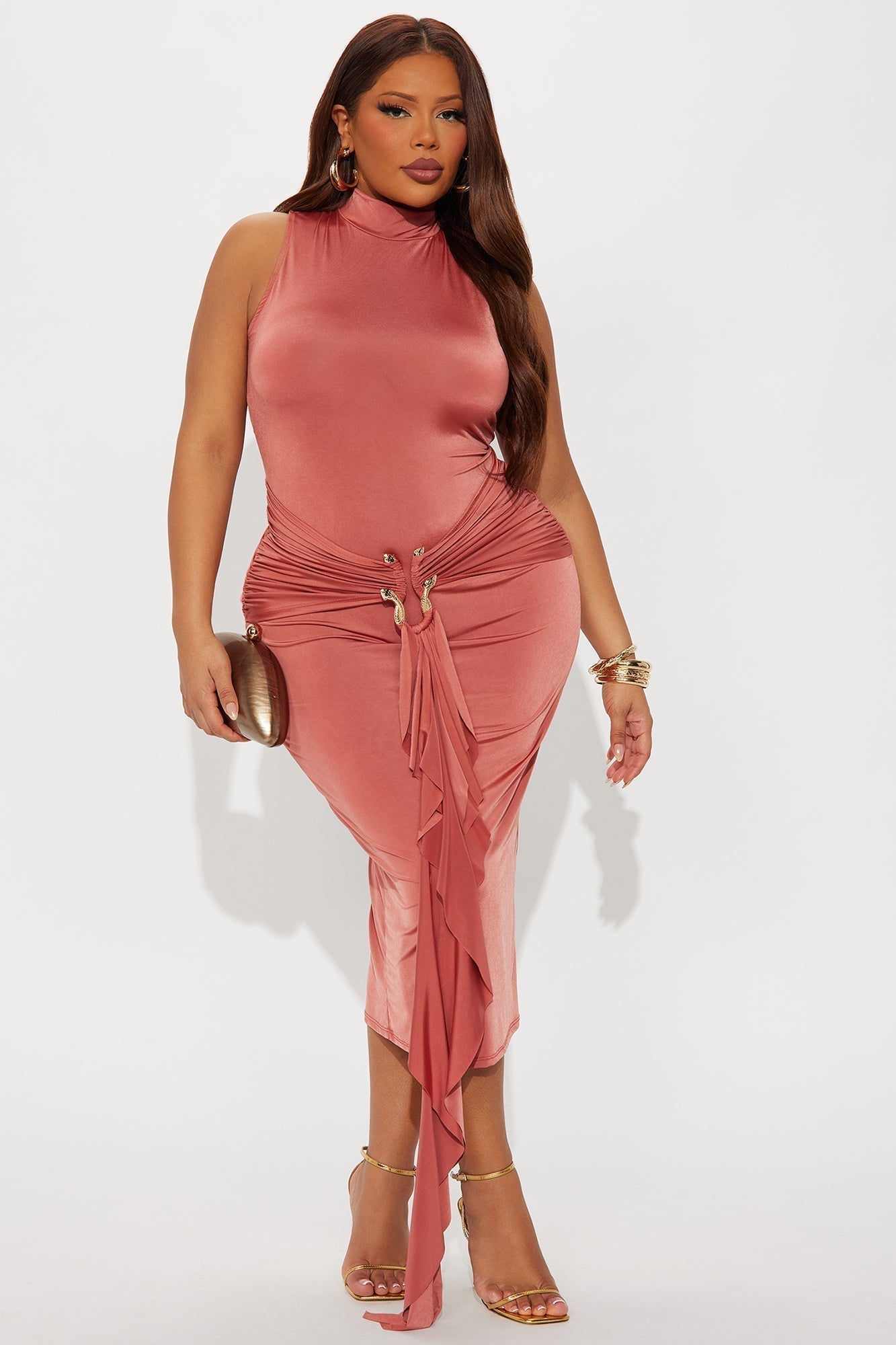 In The Moment Sleeveless Midi Dress - Rust