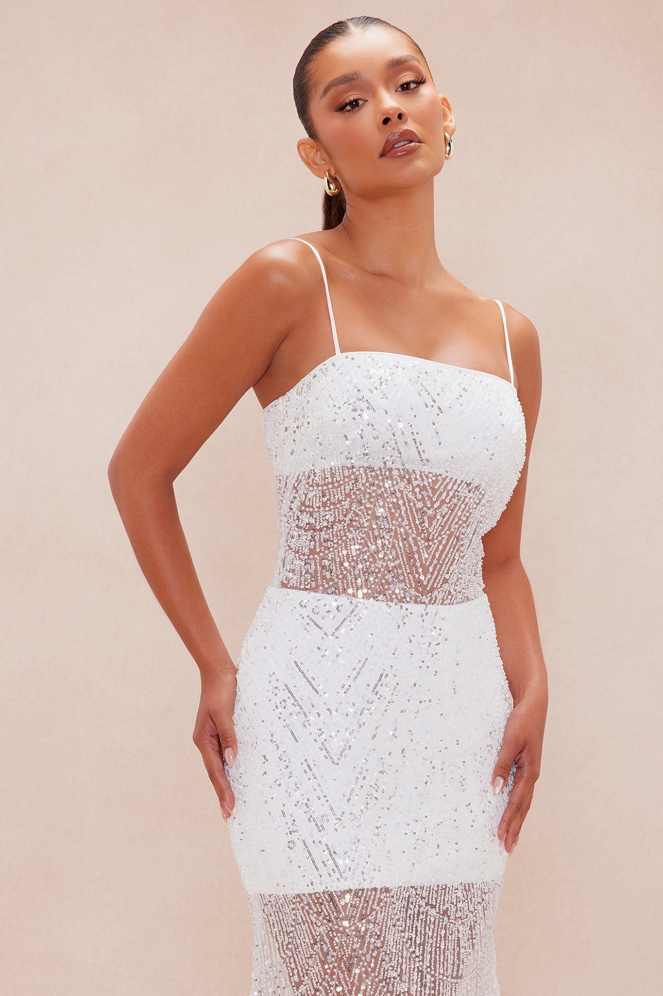 Samarah Sheer Embellished Gown - White