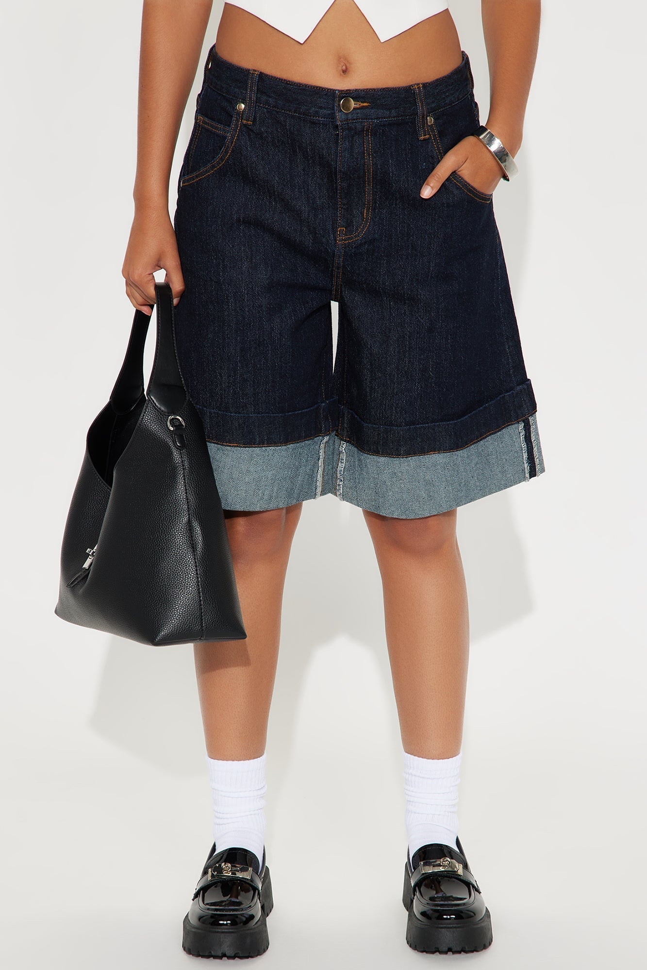 Kennedy Cuffed Bermuda Denim Shorts - Dark Wash