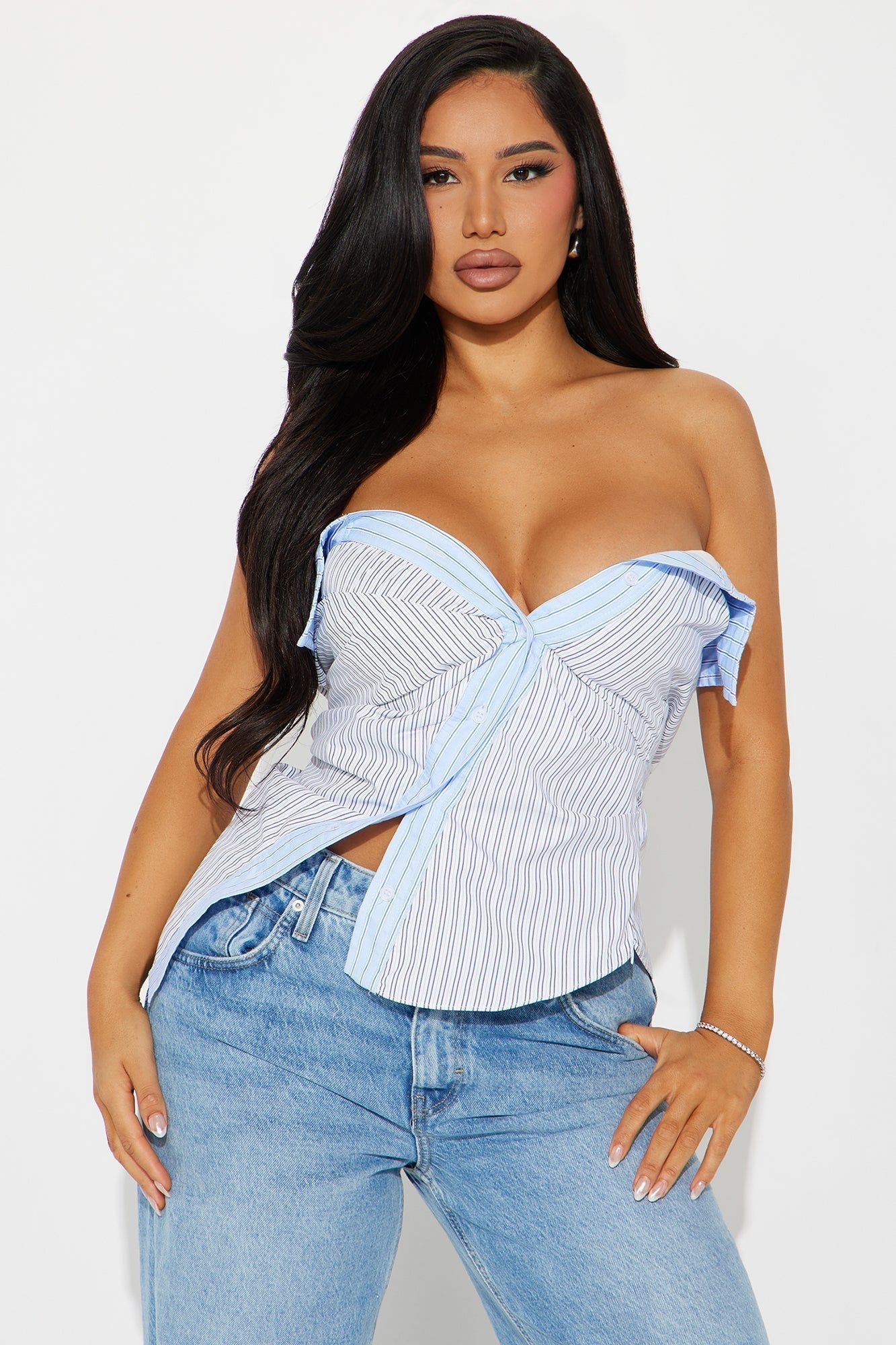 Business Casual Striped Top - Blue/combo