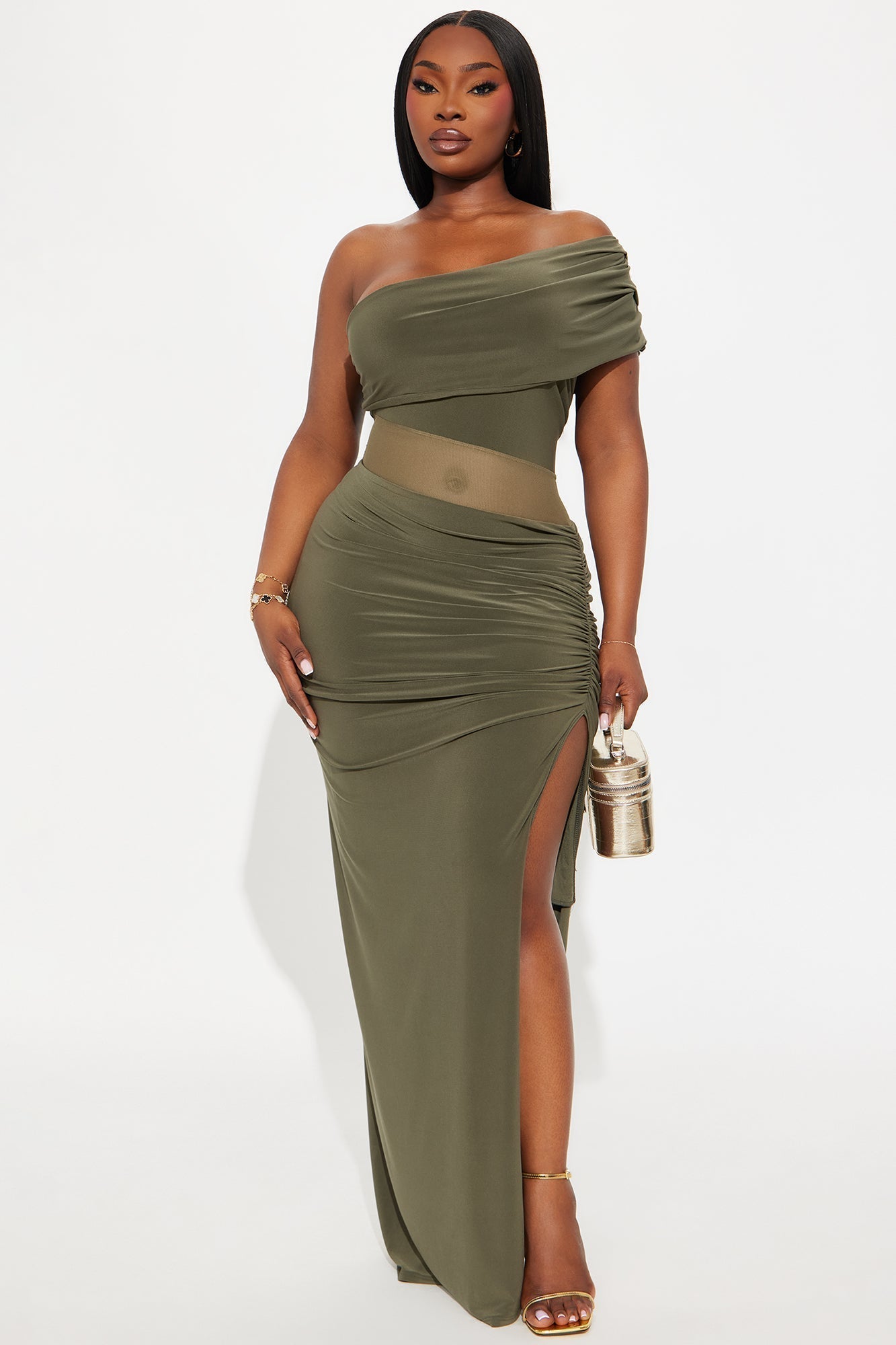 Over It One Shoulder Maxi Dress - Olive
