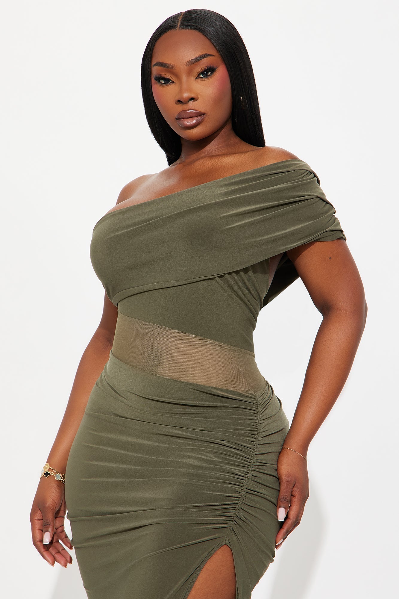 Over It One Shoulder Maxi Dress - Olive