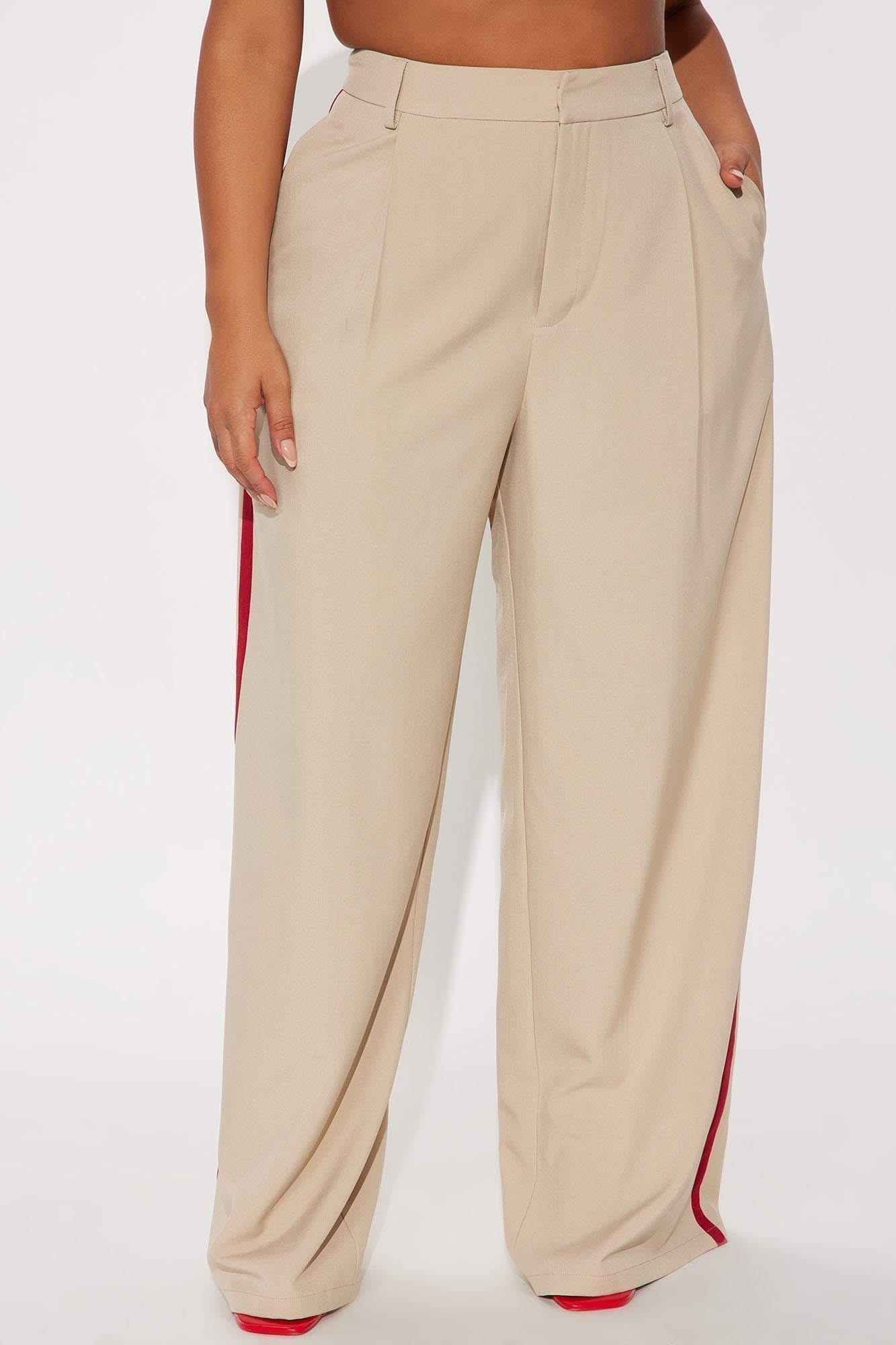 Dylan Wide Leg Trouser Pants - Taupe/combo