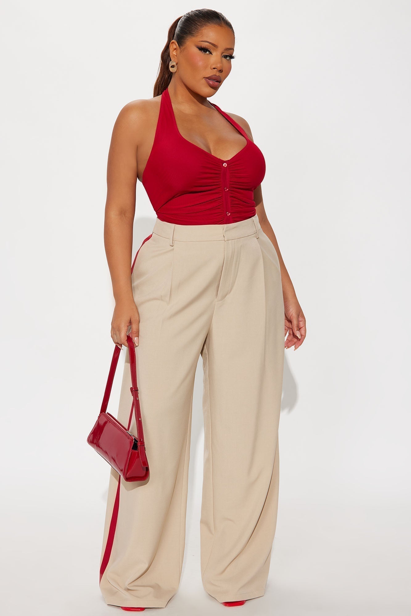 Dylan Wide Leg Trouser Pants - Taupe/combo