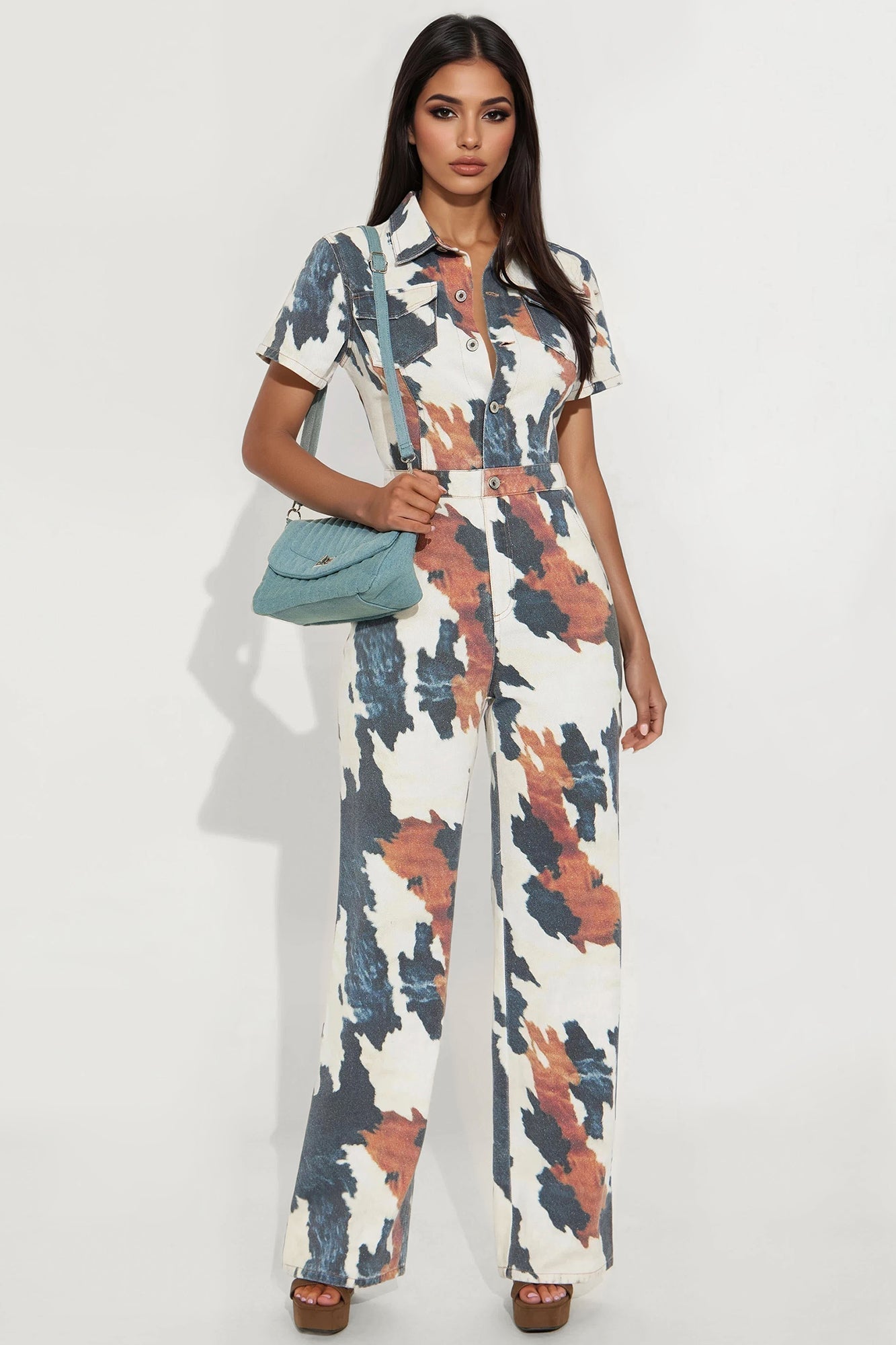 Candace Button Up Twill Jumpsuit - Navy/combo