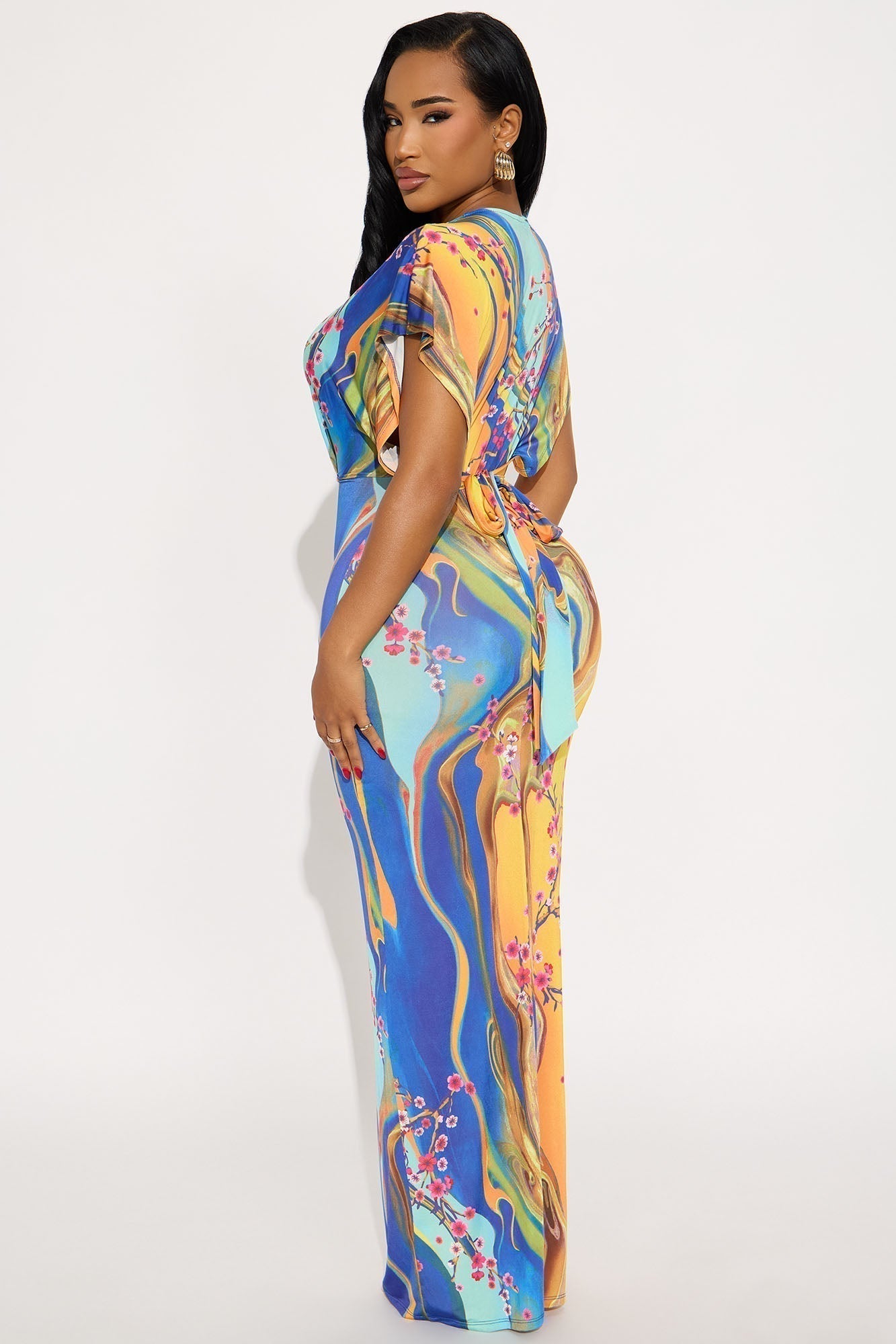 Dalia Short Sleeve Maxi Dress - Blue/combo