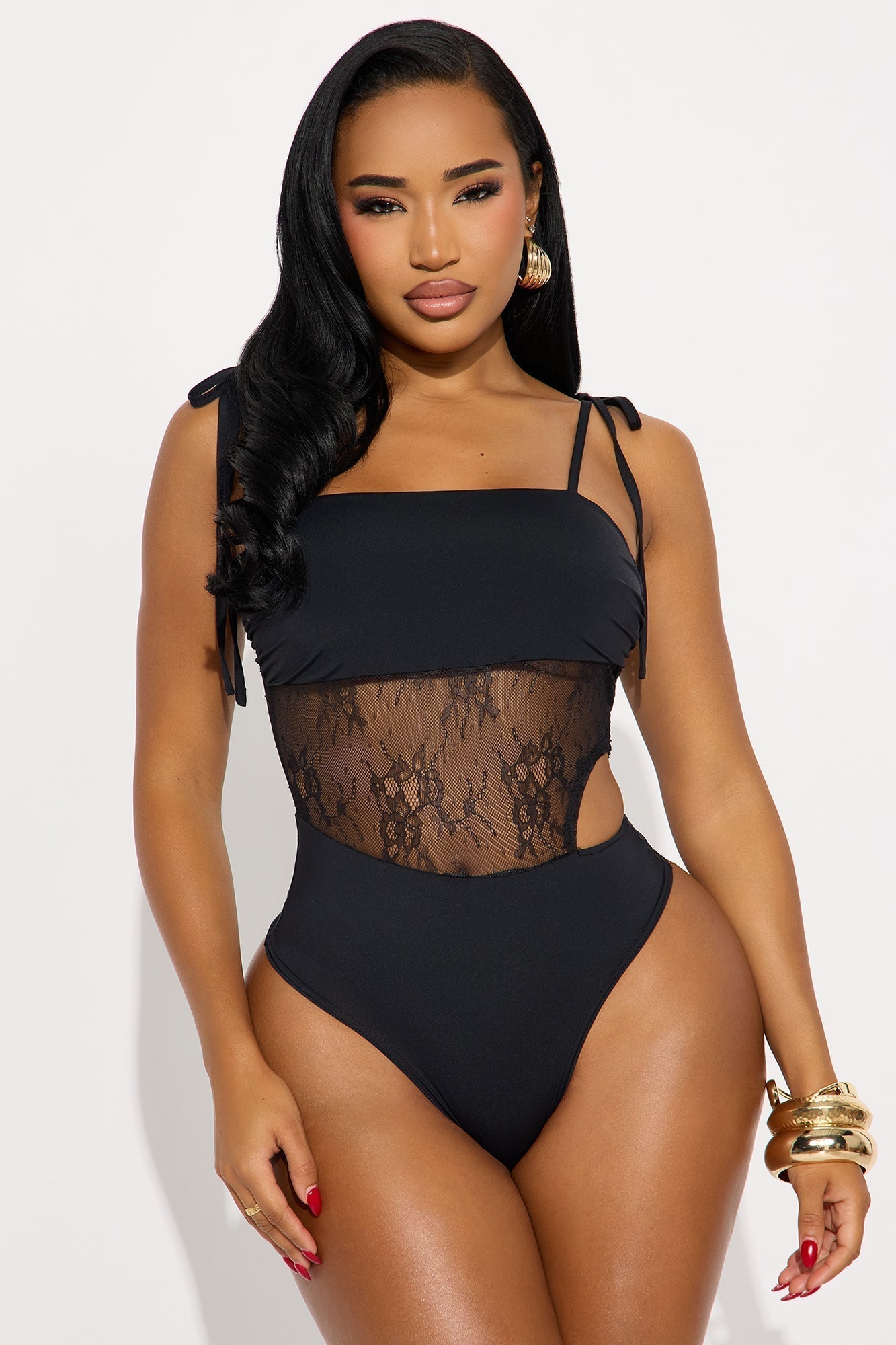 Lilbet Tie Shoulder Bodysuit - Black