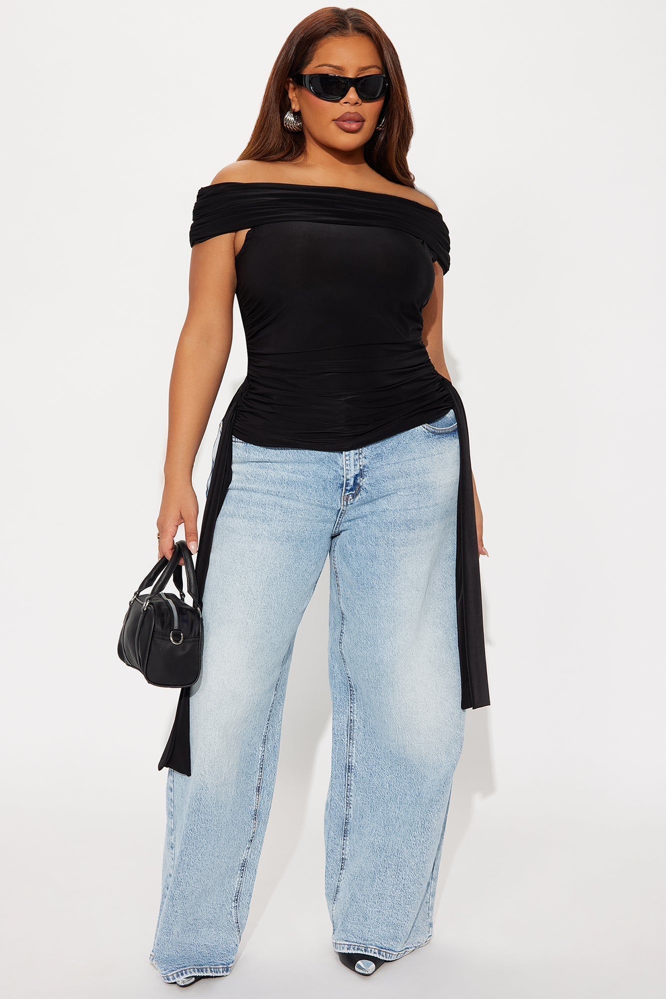 Odyss Ruched Off Shoulder Top - Black