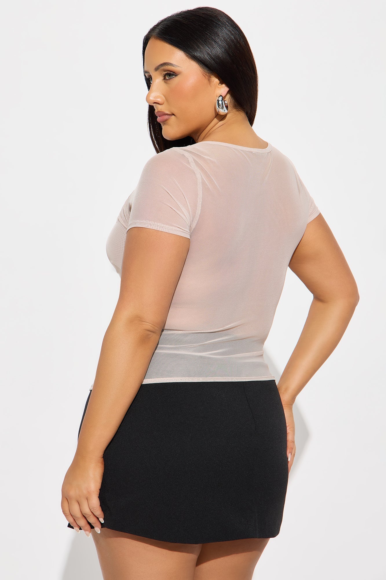 Ruched Short Sleeve Mesh Top - Stone