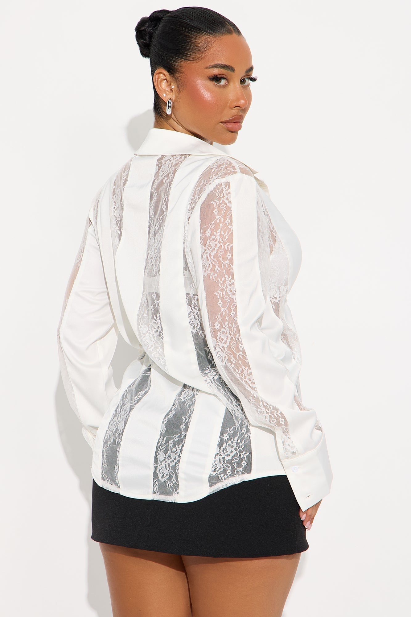 Lace Whispers Satin Shirt - White