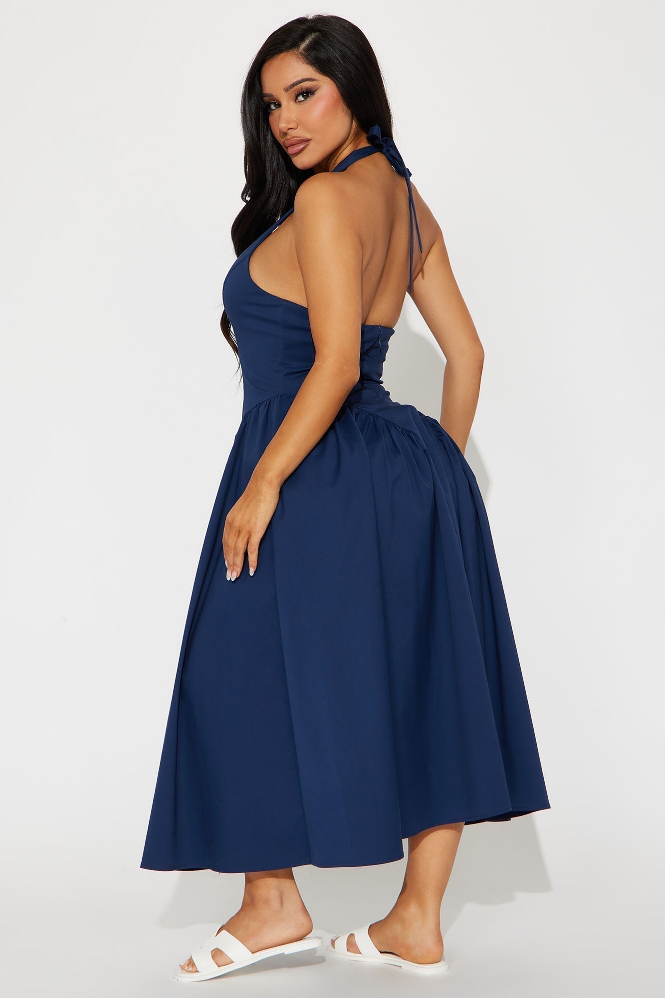 Mara Corset Halter Midi Dress - Navy