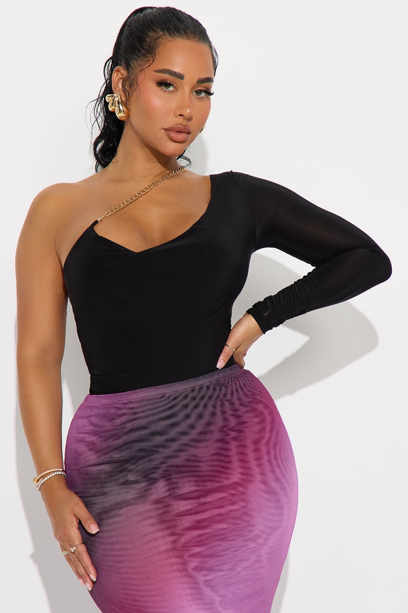 Nothing To Lose One Shoulder Bodysuit - Black