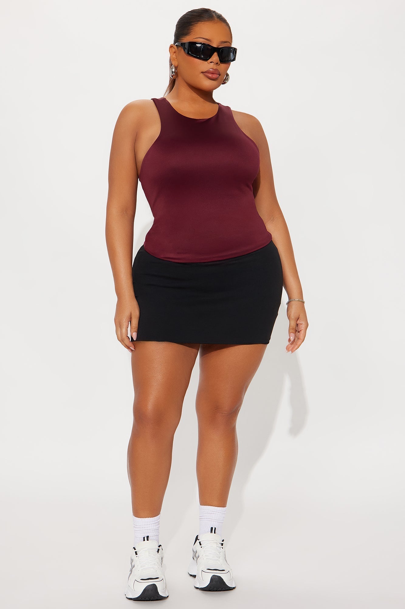 Contour Double Lined High Neck Tank Top - Wine