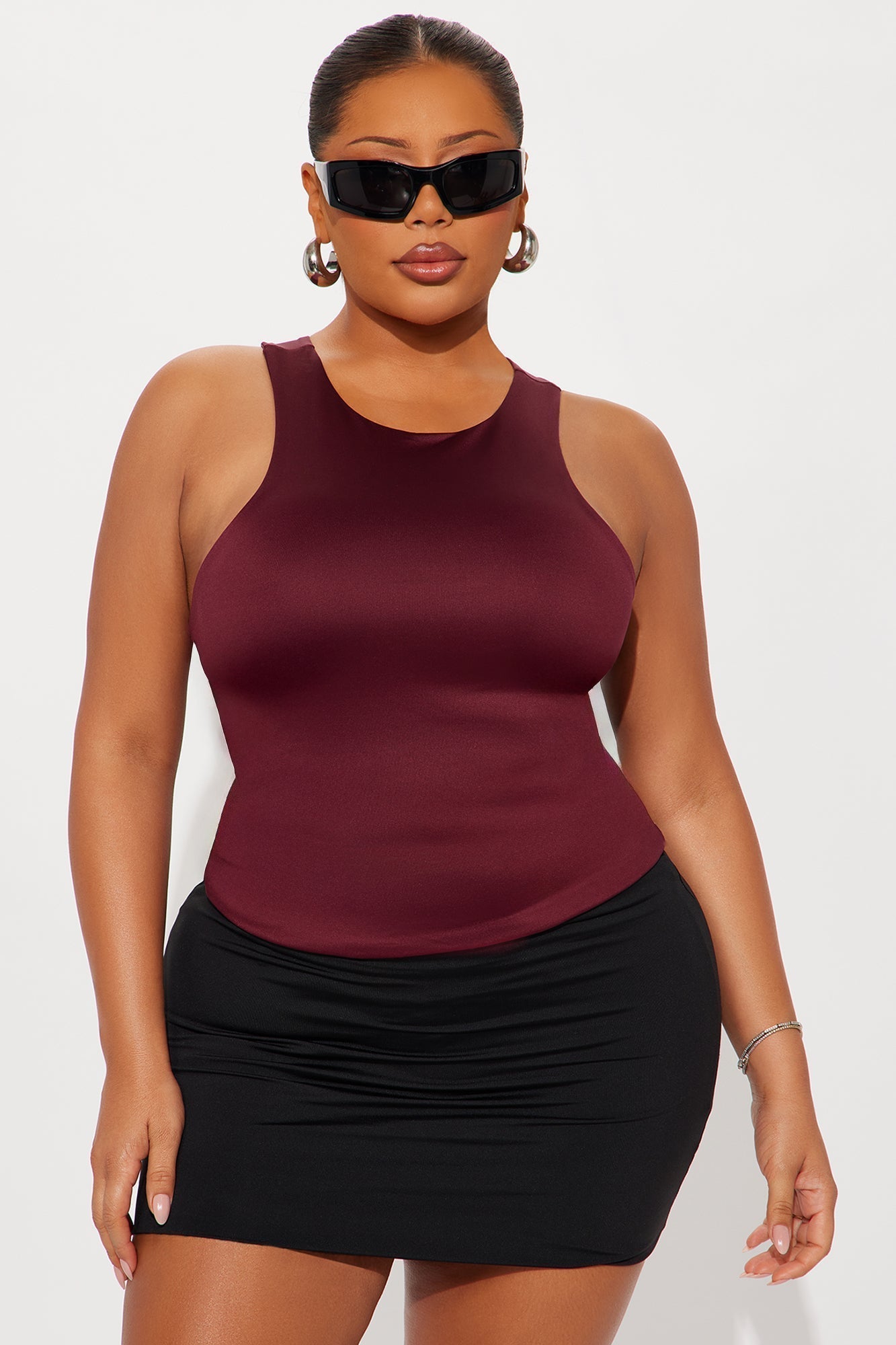 Contour Double Lined High Neck Tank Top - Wine