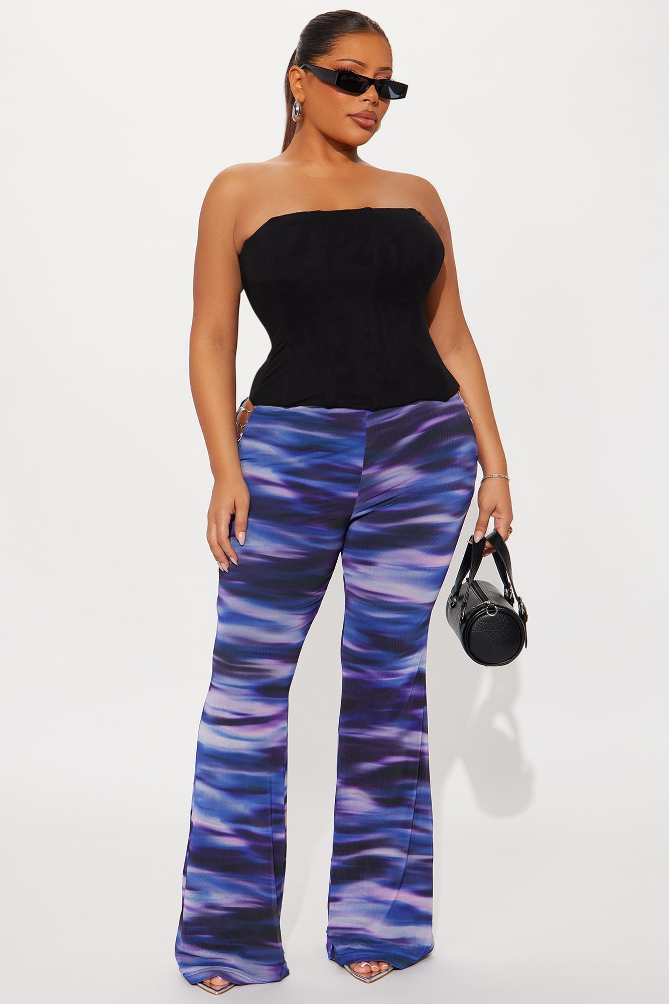 Have It My Way Mesh Flare Pants - Purple/combo