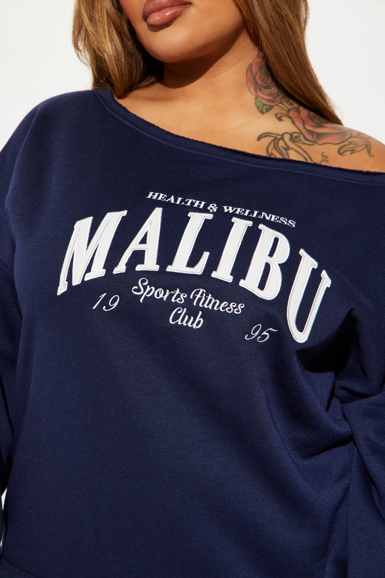 Malibu Off Shoulder Sweatshirt - Navy