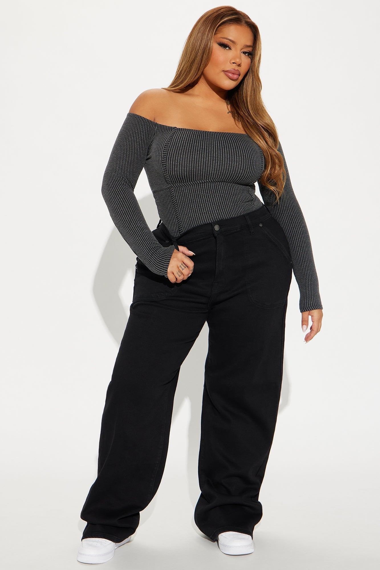 Monnet Ribbed Bodysuit - Charcoal
