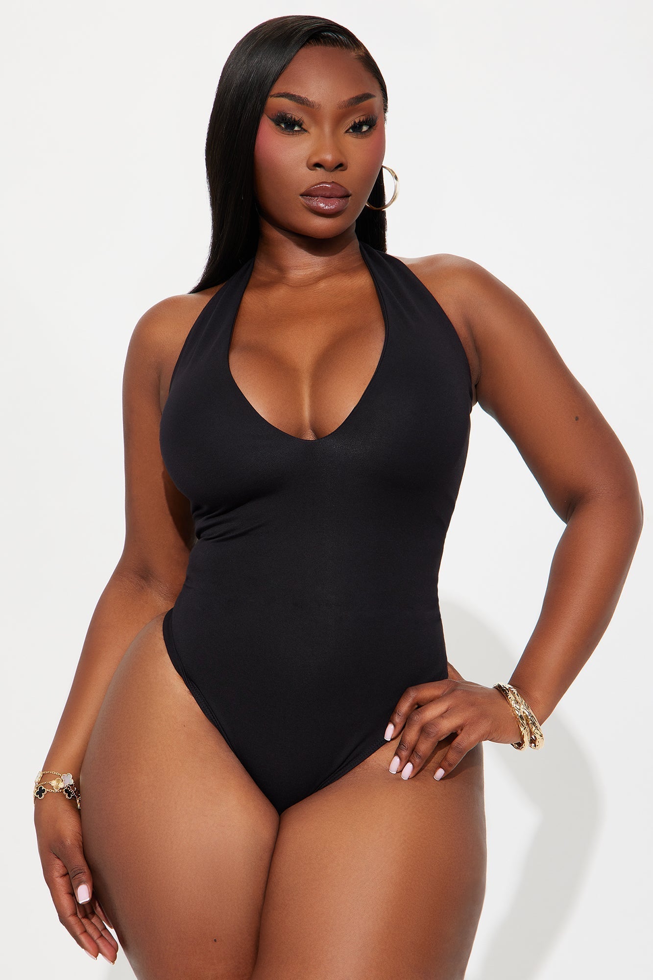 Gigi Backless Halter Bodysuit - Black