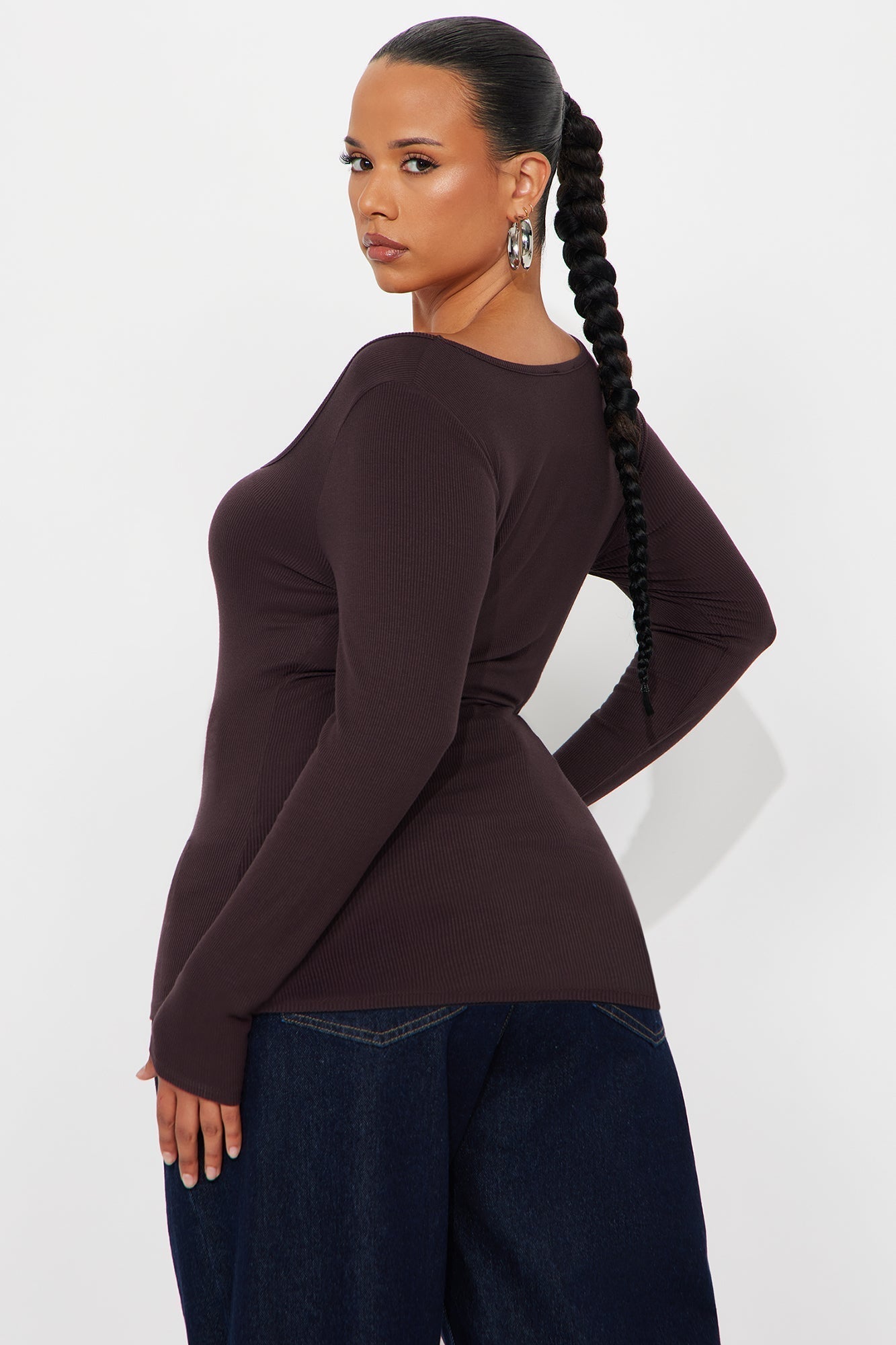 Issa Ribbed Top - Chocolate
