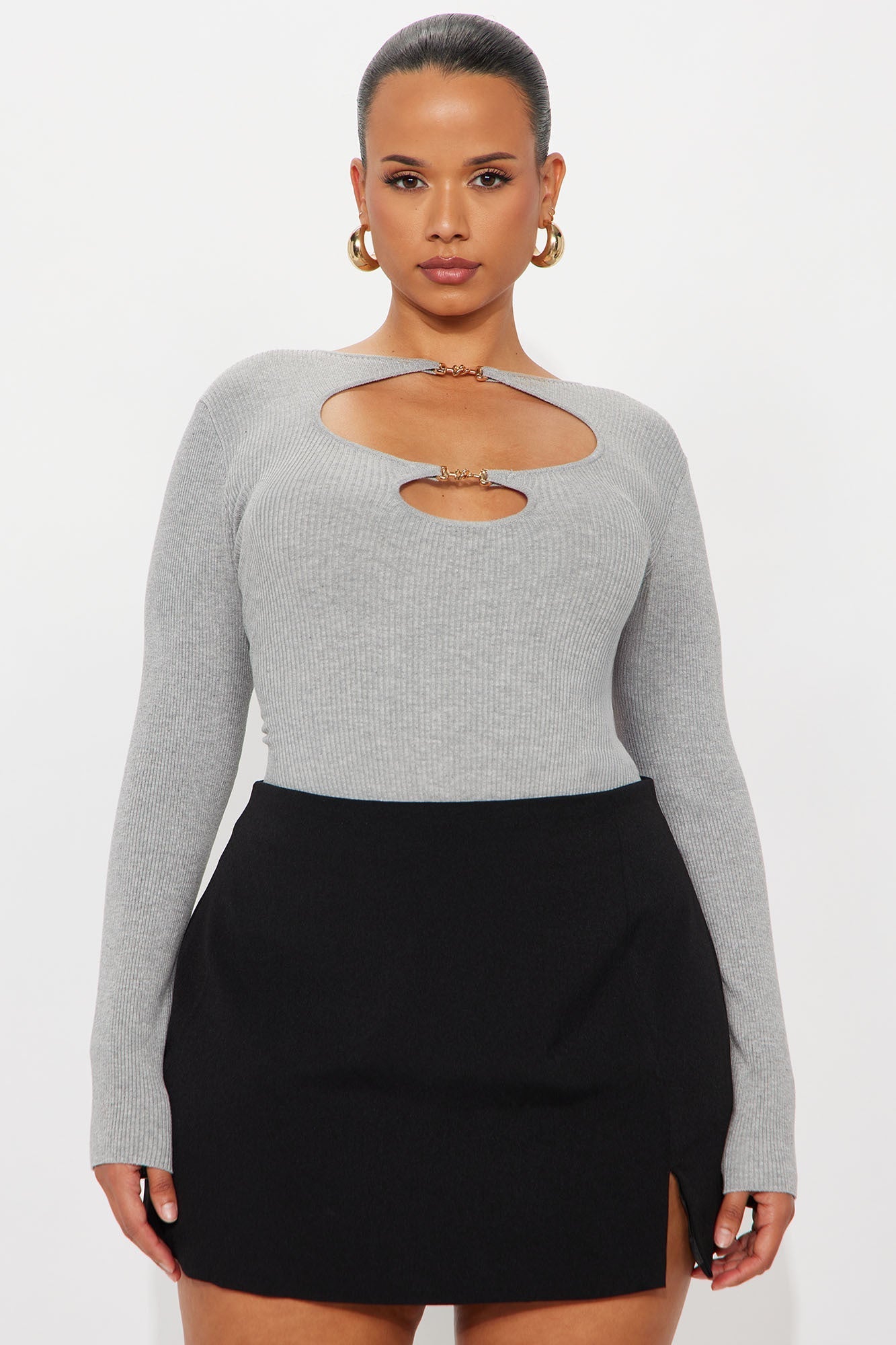Sara Cut Out Bodysuit - Grey