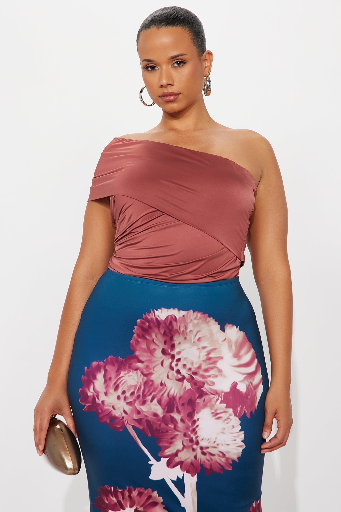 Reese Off Shoulder Ruched Bodysuit - Marsala