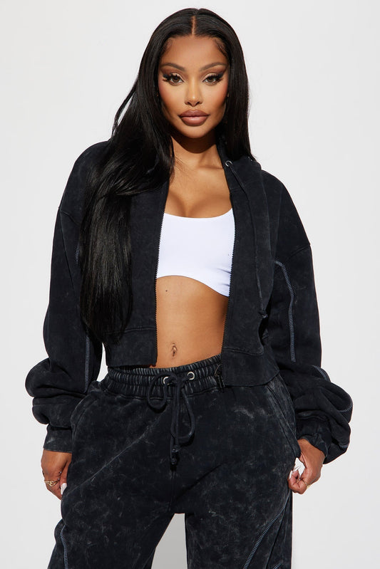 Norah Washed Lounge Hoodie - Black