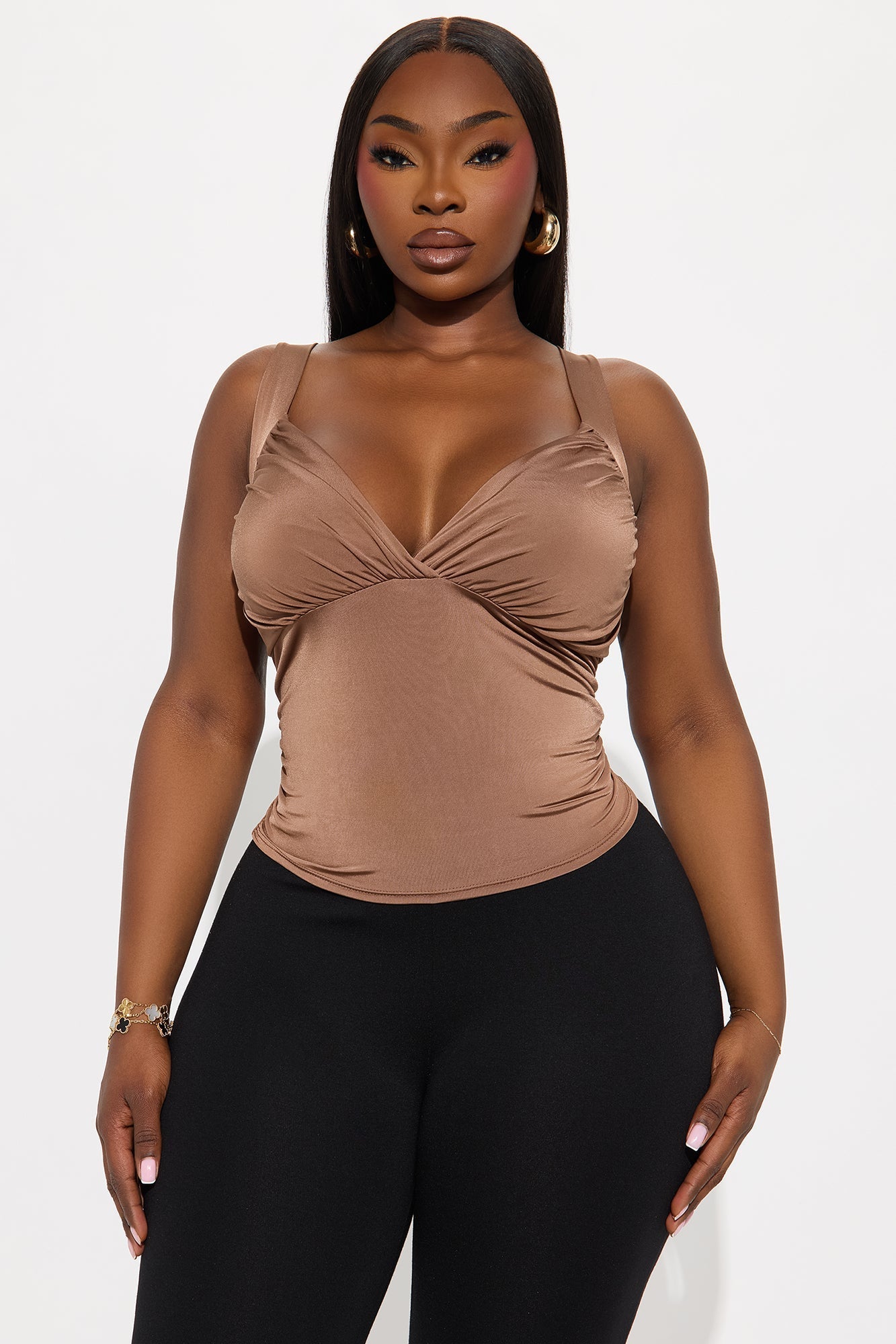 Go For It Ruched Top - Chocolate