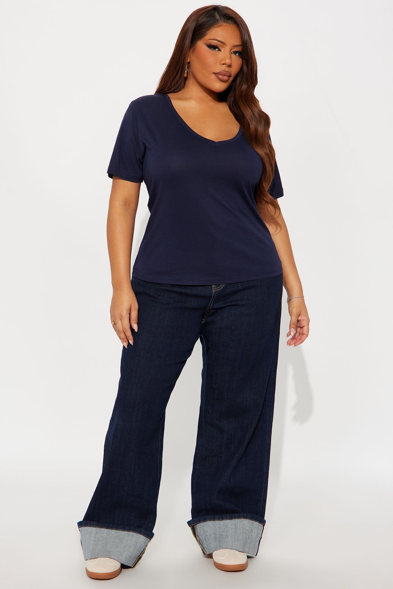 Ava V-Neck Tee - Navy