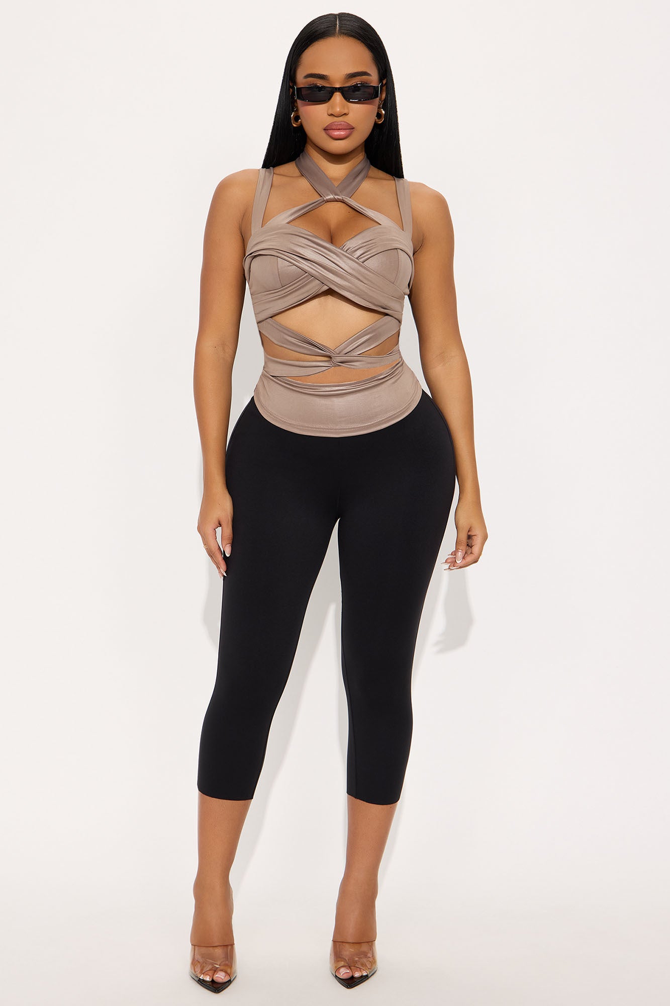 Set It Off Cut Out Halter Top - Stone