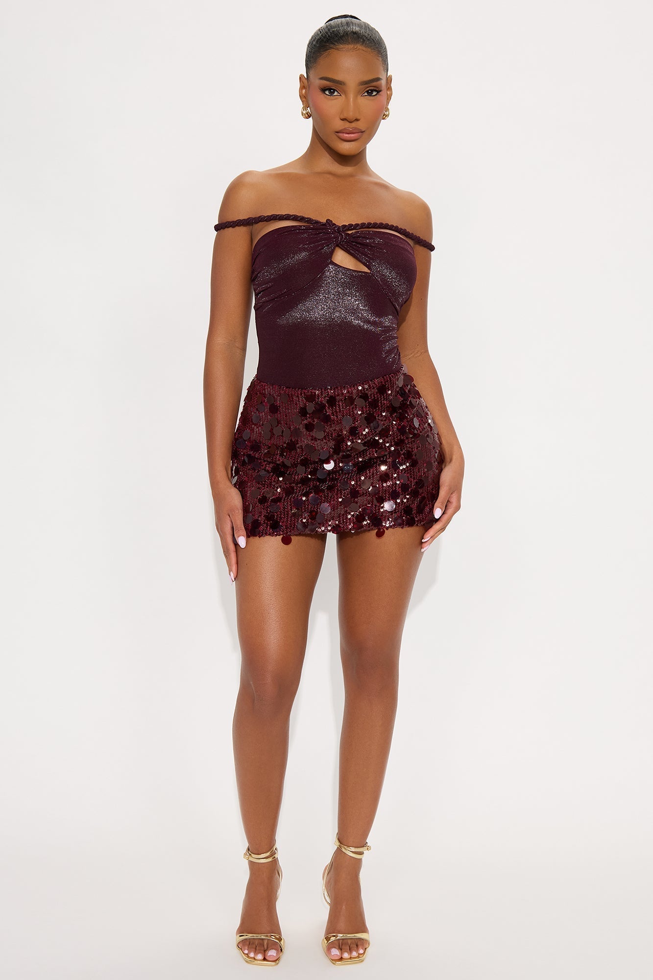 Miriam Twist Strap Off Shoulder Bodysuit - Burgundy