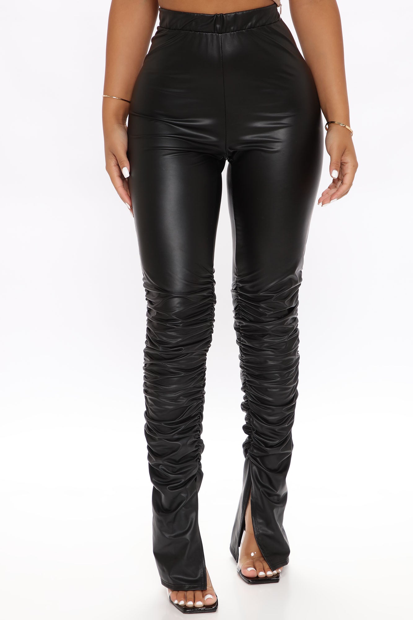 Serves You Tight Faux Leather Stacked Legging - Black