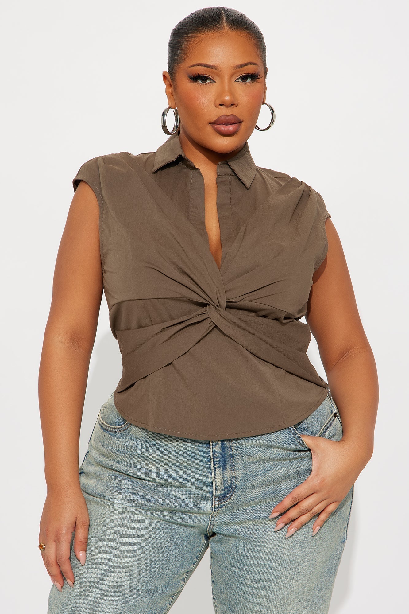 Downtown Errands Twisted Top - Olive