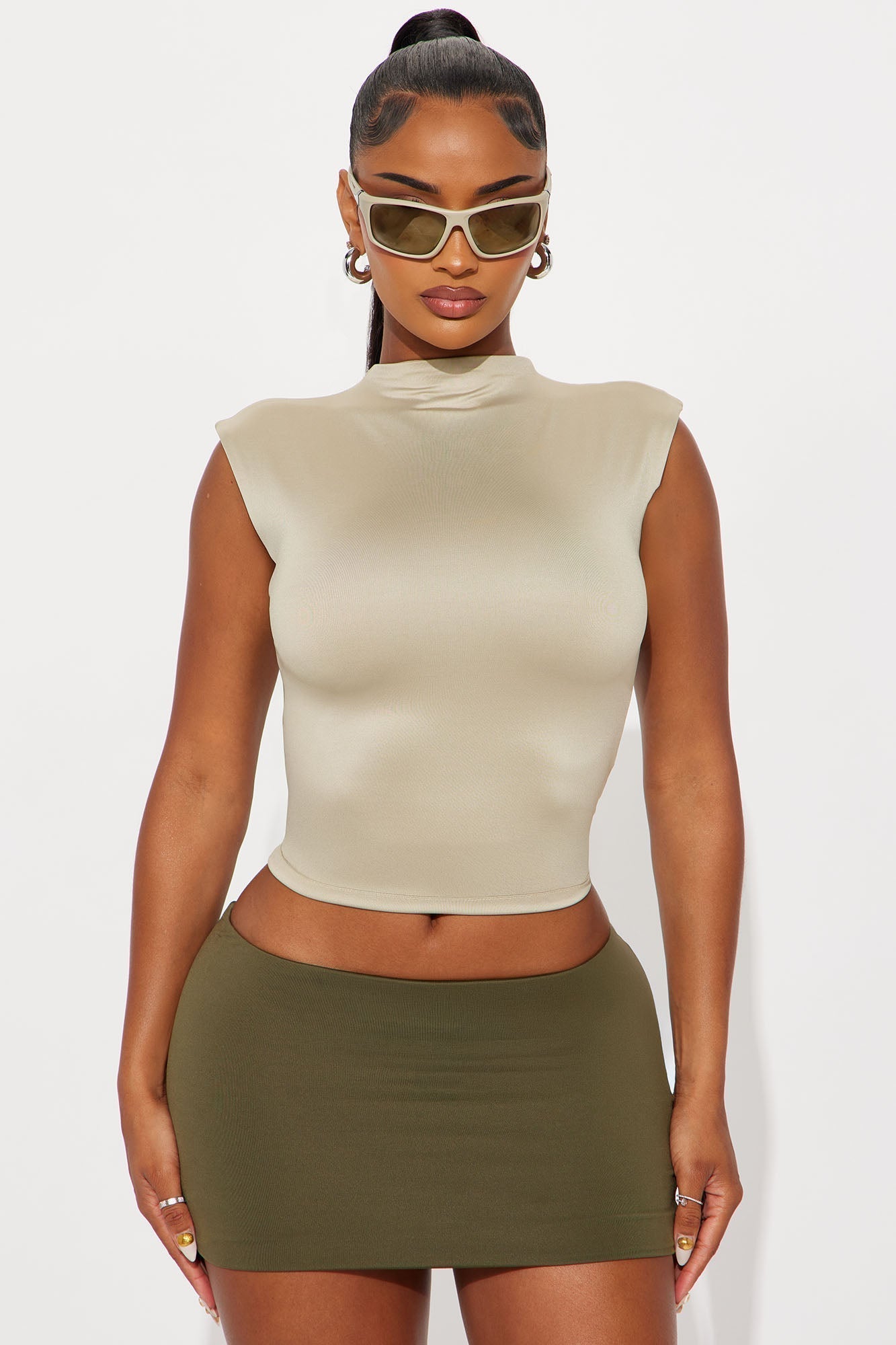 Contour Double Lined Mock Neck Top - Stone