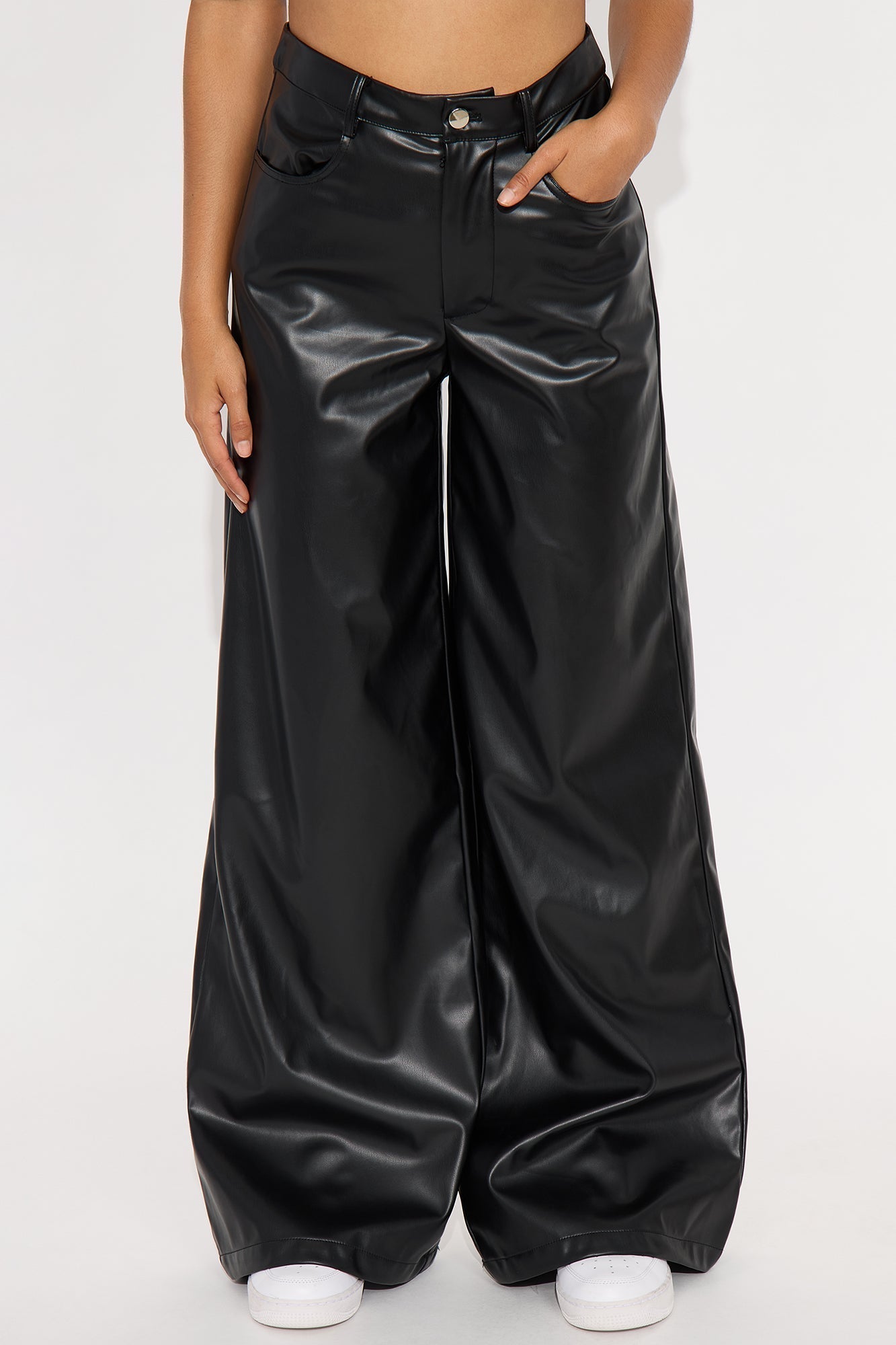 Just For Now Faux Leather Wide Leg Pant 33 - Black